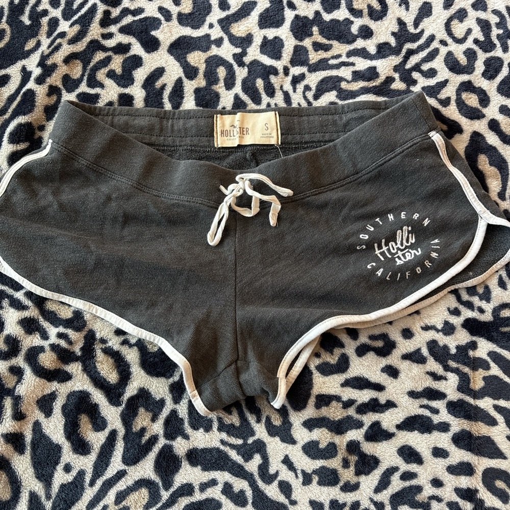 Hollister Women's Dark Gray Athletic Lounge Shorts with White Trim